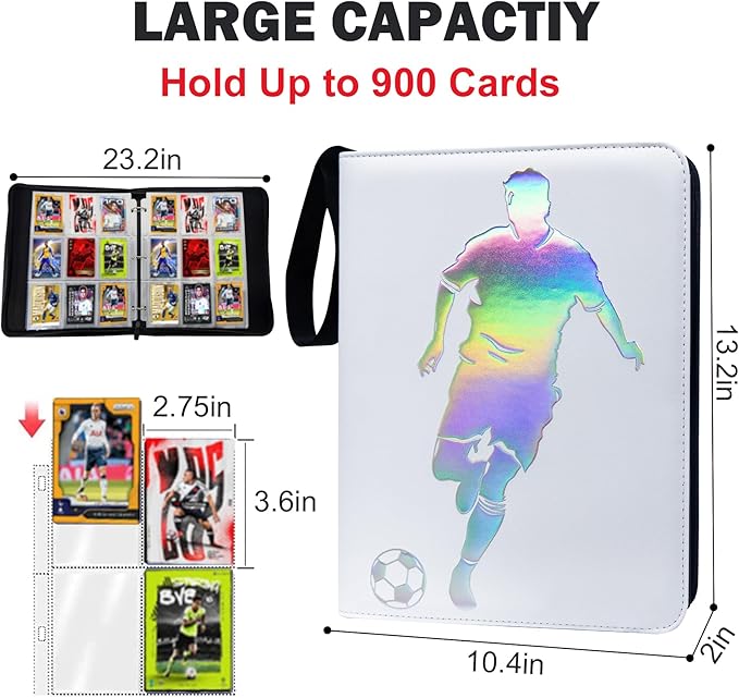 900 Pockets Soccer Card Binder, Portable Waterproof Storage Card Album with Removable Sleeves for Sports Soccer Cards 2025 2026 Collectors