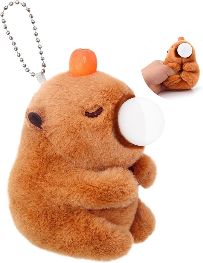 Cute Capybara Plush Toy with Bubble Capibara Stuffed Animal for Back to School Gifts, Keychain & Backpack Charm, Desk Decor, Birthday Party Favor, Stress Relief Toys for Kids Aduts (Style A)