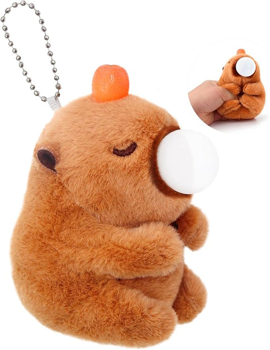 Cute Capybara Plush Toy with Bubble Capibara Stuffed Animal for Back to School Gifts, Keychain & Backpack Charm, Desk Decor, Birthday Party Favor, Stress Relief Toys for Kids Aduts (Style A)