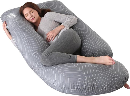 ALLOPERA Pregnancy Pillow, Full Body Maternity Pillow 57 inch, with Removable Washable Cover - Sleep Support for Legs, Back, Neck, Shoulder, HIPS, Belly for Pregnent Women, 100% Cotton