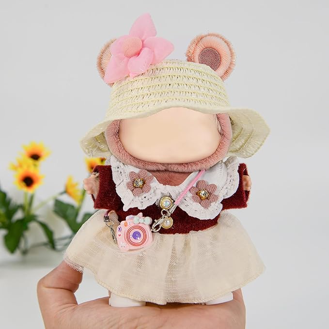 iBayda 17cm Chic Doll Clothes Dress & Accessories Set Include: A Straw Hat, Dress, Flower Hairpin, Shoes and Bag (Doll and Glasses are Not Included)