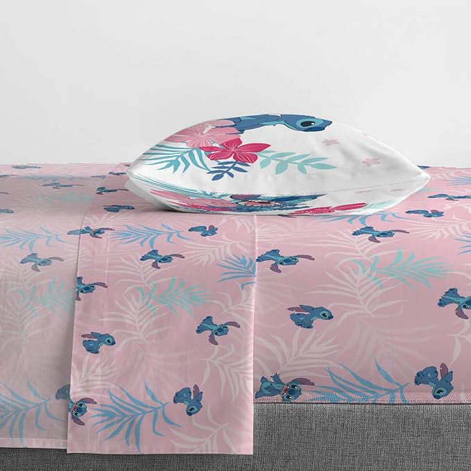 Jay Franco Disney Lilo & Stitch Twin Comforter Set, 5 Piece Bed in a Bag Includes Reversible Comforter & Sheet Set - Kids Bedding for Girls - Soft Fade Resistant Microfiber