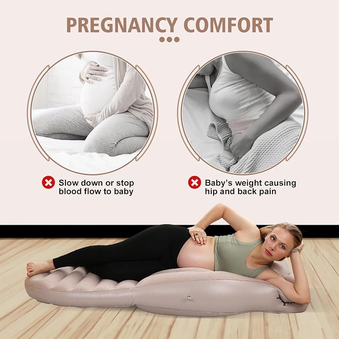 Inflatable Pregnancy Pillow, Full Body Maternity Airbed/Float with Hole for Tummy, The Best Pregnancy Pillow for Sleeping Prone, Maternity Pillow and Pregnancy Must Haves, Gray