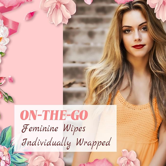 twoworld 100 Feminine Wipes Flushable Travel Individually Wrapped | Travel Wipes for Women,Feminine Care Wet Wipes Travel Size Vaginal Wipes for Adult,Girl and Homeless(Chamomile)