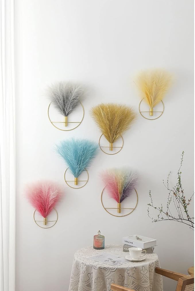 Pretty Jolly Boho Pampas Wall Decor Gold Metal Wall-Mounted Art | Morden Artificial Greenery Display，2 Pack Hanging Planter For Living Room, Bedroom, Bathroom, Dining room