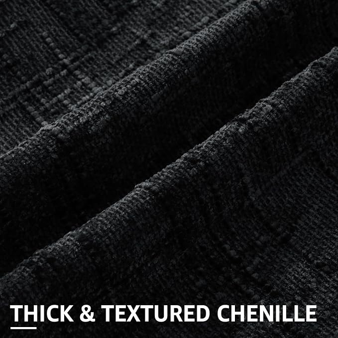 decorUhome Textured Chenille Throw Pillow Covers 22x22 Set of 2 Black | Fall Modern Farmhouse Soft Cozy Slubby Couch Pillow Cases Boho Decorative Pillow Cases for Bed Sofa Living Room Home Decor