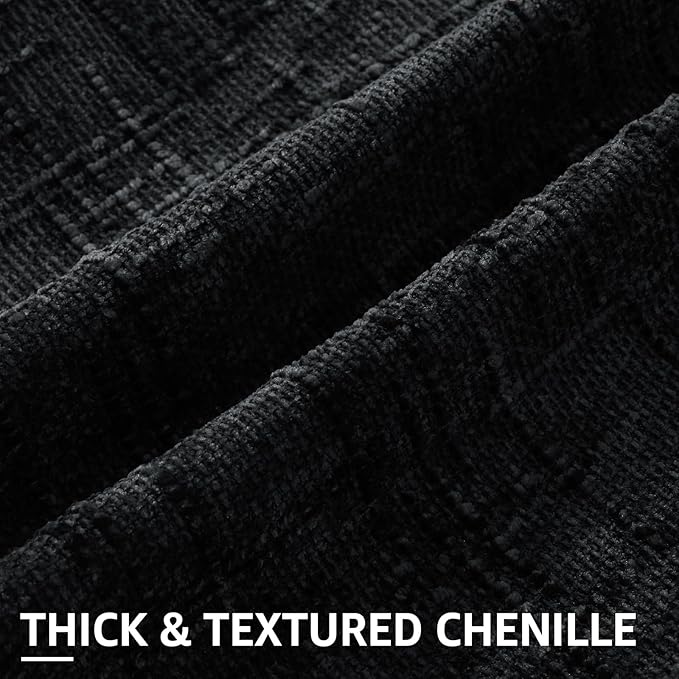 decorUhome Textured Chenille Throw Pillow Covers 18x18 Set of 2 Black | Fall Modern Farmhouse Soft Cozy Slubby Couch Pillow Cases Boho Decorative Pillow Cases for Bed Sofa Living Room Home Decor