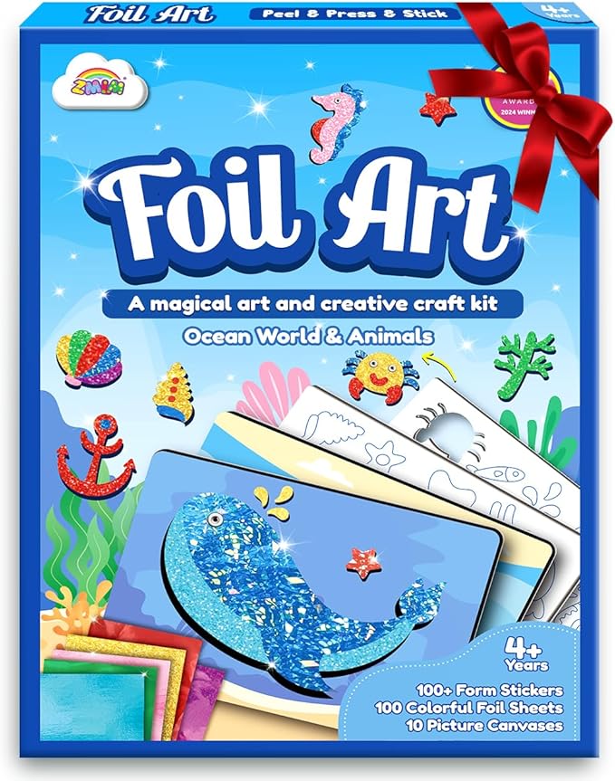 ZMLM Foil Art Kit for Kids - Arts Crafts Fun Mess Free Activity, Gifts for Ages 4 5 6 7 8 9 Girls Boys, Crafts for Kids Creative Birthday Easter Basket Stuffers Gifts Toys (Ocean)