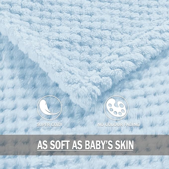 Exclusivo Mezcla Large Waffle Fleece Throw Blanket for Couch, Light Blue | Lightweight Soft Blanket for Sofa, Bed, Living Room, Plush Fluffy Throw for Home Decor, Travel, All Season, 50x70 Inches