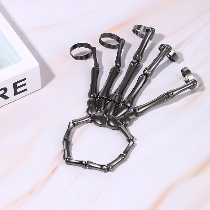 Cupimatch Women Halloween Skeleton Bracelet: Gothic Claw Hand Chain with Ring Punk Costume Jewelry