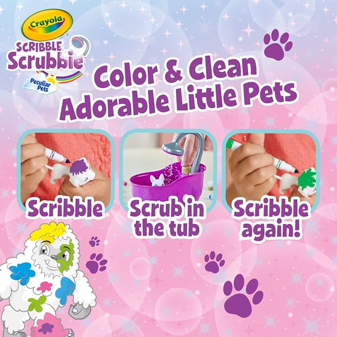 Crayola Scribble Scrubbie Peculiar Pets, Washable Pet Grooming Toy Set for Kids, DIY Toddler Arts & Crafts, Gifts for Girls & Boys, Ages 3+