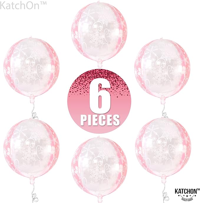 KatchOn, Huge 22 Inch Pink Snowflake Balloons - Pack of 6 | Mylar Snowflake Balloon, Pink Snowflake Decorations | Birthday Decorations For Women | Baby Shower, Princess Birthday Decoration