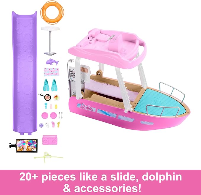 Barbie Dream Boat Playset with 20+ Ocean-Themed Accessories Sized to Fashion Dolls Including Pool, Slide & Dolphin