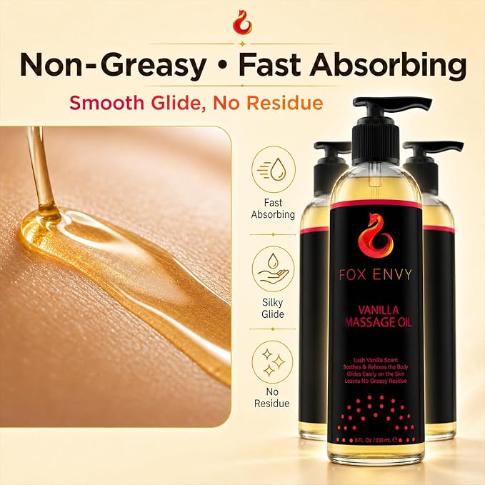 Body Massage Oil: Massage Oil for Massage Therapy, Premium Massaging Oil-Lush Vanilla Scent with Jojoba & Coconut, Therapeutic Oil 1Bottle, 8 fl oz