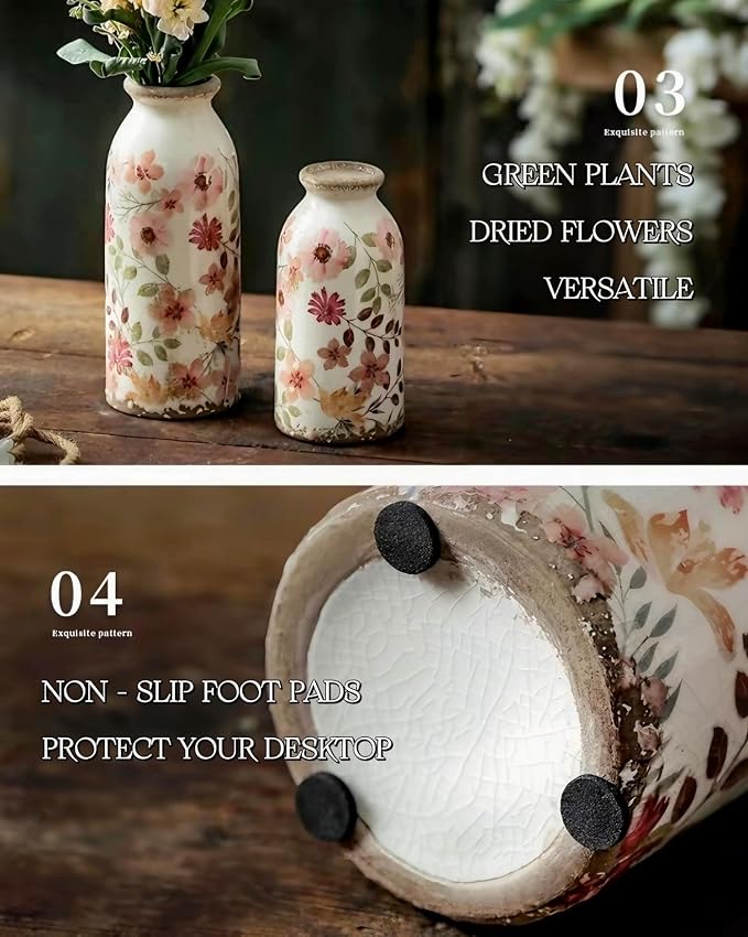 TEWEIQI Vintage Ceramic Small Vase, Farmhouse Rustic Décor, Home Decorative Vase for Your Kitchen, Bedroom, Office, Living Room, Bathroom& Shelf Centerpiece Table Decorations (Retro Creative Style S)