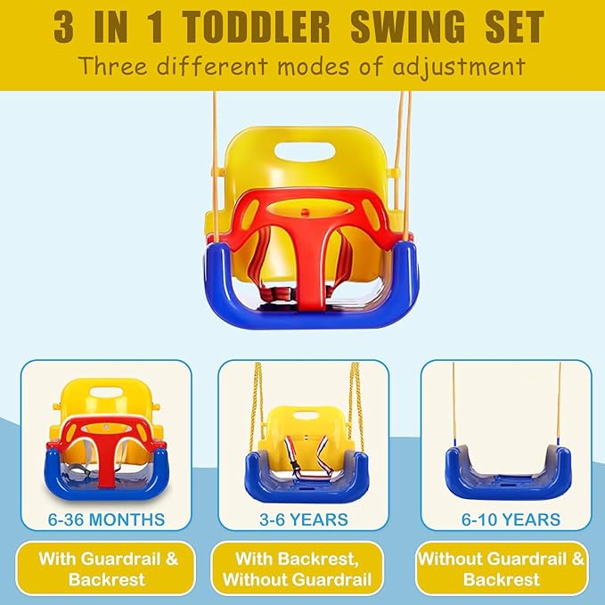 3 in 1 Toddler Swing with Frame, Outdoor Indoor, Baby Swing with Safety Belt for Indoor and Outdoor Use, Foldable Metal Stand & Clear Instructions, Easy to Assemble