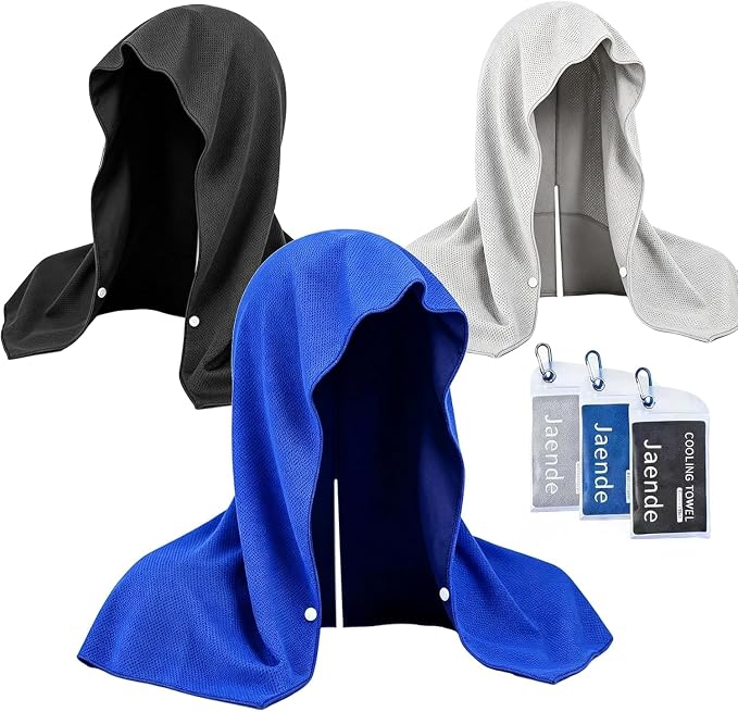 Jaende 3Pack Cooling Hoodie Towel, UPF 50+ Sun Protection Ice Towel, Instant Cooling Towels for Neck and Face, Perfect for Sports, Gym, Workout, Yoga, Running & Hot Weather
