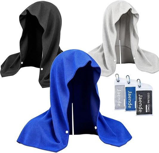 Jaende 3Pack Cooling Hoodie Towel, UPF 50+ Sun Protection Ice Towel, Instant Cooling Towels for Neck and Face, Perfect for Sports, Gym, Workout, Yoga, Running & Hot Weather