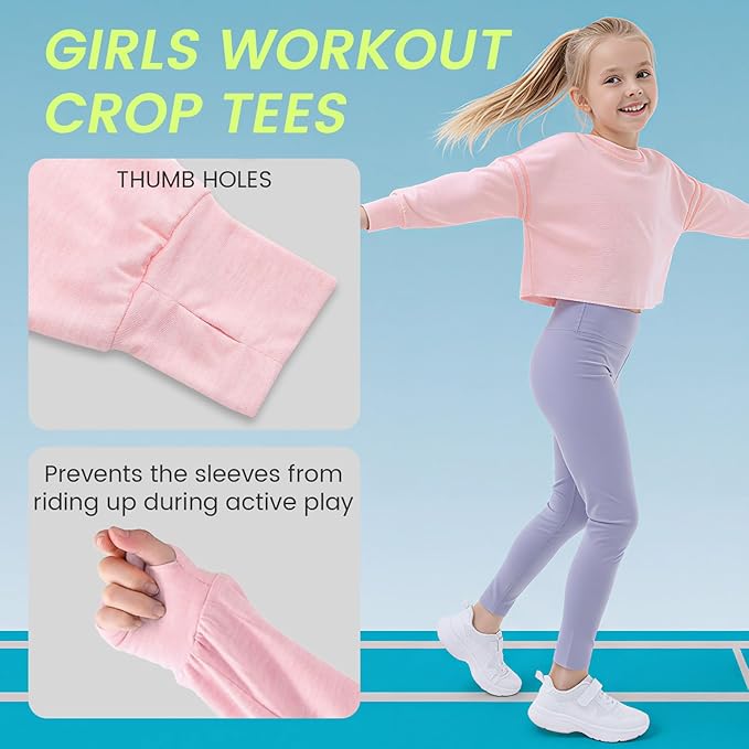 Gogokids Girls Shirts Long Sleeve Athletic Shirts Open Back Tops Active Sports Tshirts Yoga Workout Crop Tees 5-14 Years