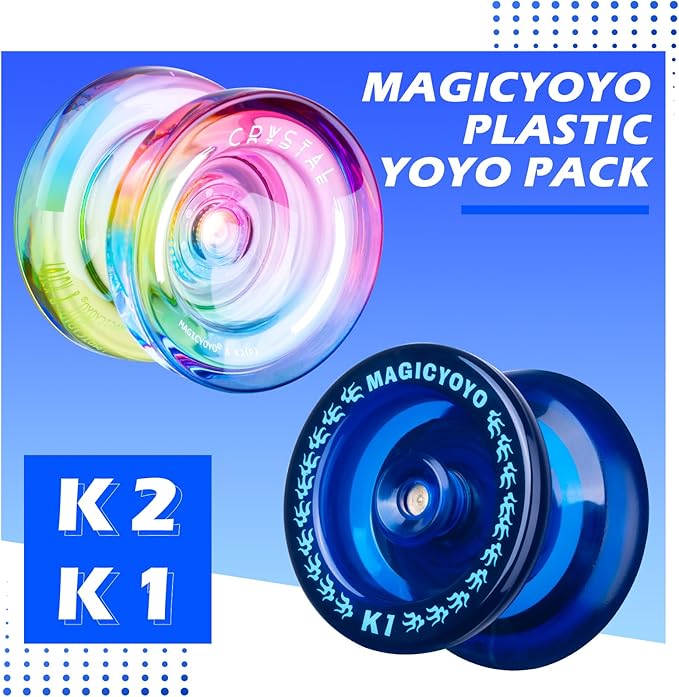 MAGICYOYO Responsive Yoyos for Beginner, Plastic Dual Purpose Pro Yo yo 2 Pack Gradient Yo-Yo K2 + Kids Yoyo K1 with 12 Yo-yo Strings, Yoyo Case + Accessories Kit (K2 Gradient + K1 Dark Blue)
