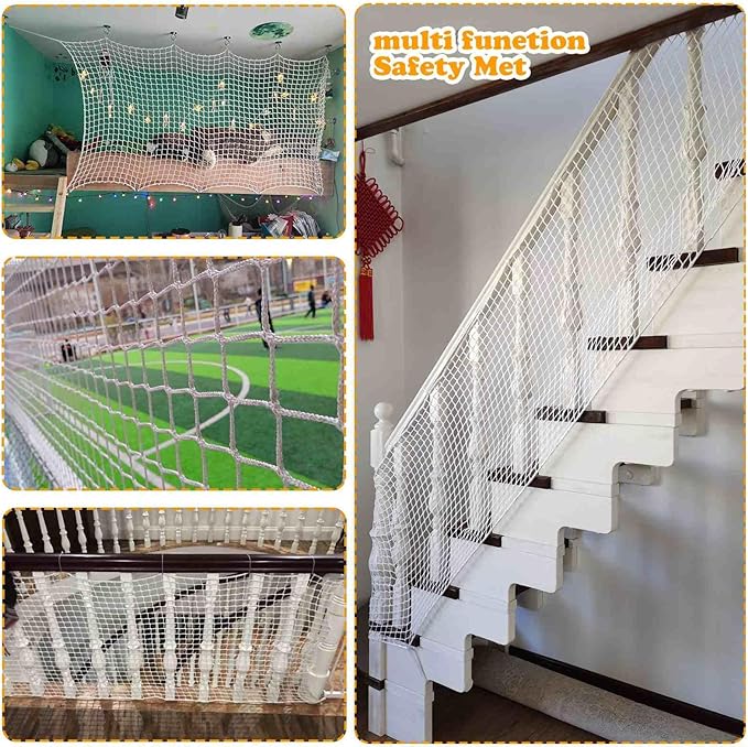 Balcony Netting for Pets，Apartment，Stair，Trampoline，Playground，Child Safety Rope Net，Driveway Net for Kids Safety，Baseball Softball Net Sports Netting (4.95ft×13.2ft, White)