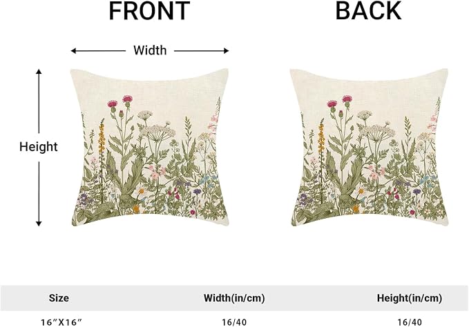 AEIOAE Sage Green Pillow Covers 16x16 Inch Set of 2, Spring Wildflower Plant Throw Pillows Case,Seasonal Floral Outdoor Decorative Flowers Farmhouse Decor Cushion Covers for Home Sofa Bed Couch
