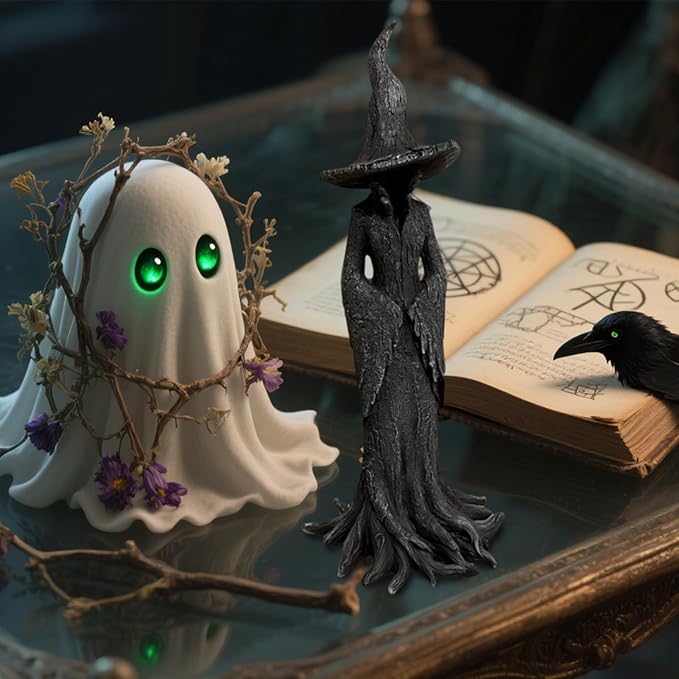 Cracker Barrel Witch Statue, Gothic Halloween Resin Figurine, Halloween Witch Figurines, Indoor Tabletop Display Figure, Home Office Holiday Party Decoration Ornament (20'')