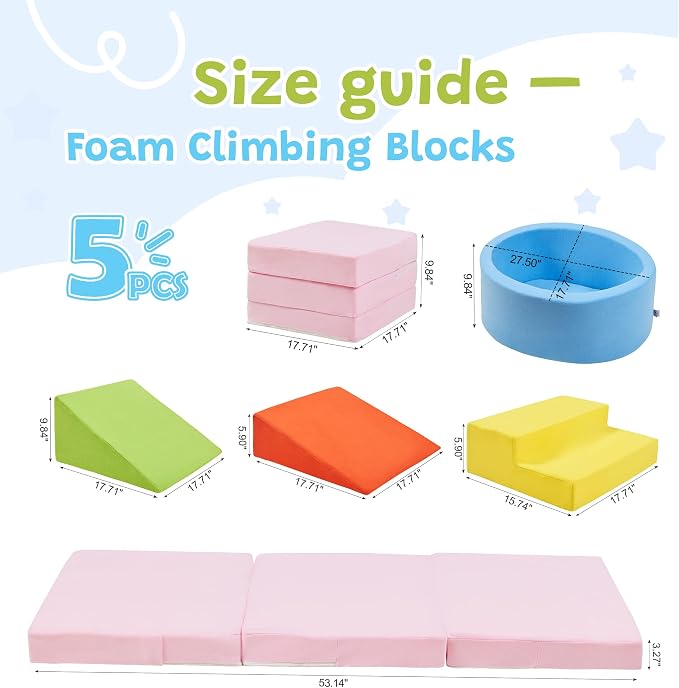 Elftopia Foam Climbing Blocks with Ball Pit & Stairs for Toddlers Aged 1-3 -Soft Playset for Indoor Crawling, Foam Playground Set for Baby to Active Playing Inside -(Balls NOT Included),Multicolored