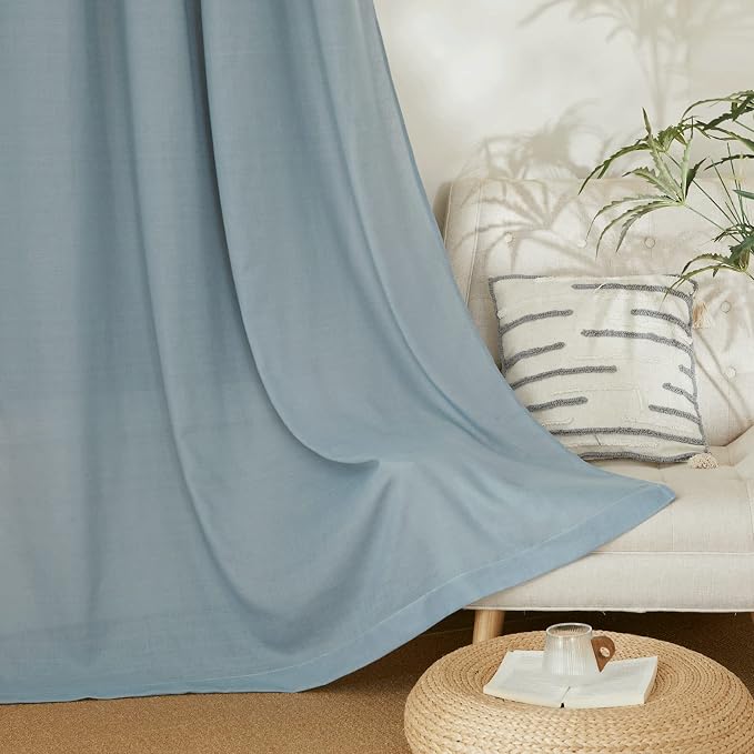 NICETOWN Stone Blue Thick Linen Curtains for Bedroom, Grommet Linen Blend Vintage Window Treatments Privacy Curtains that Let Light in for Living Room, 55" W x 72" L, Set of 2