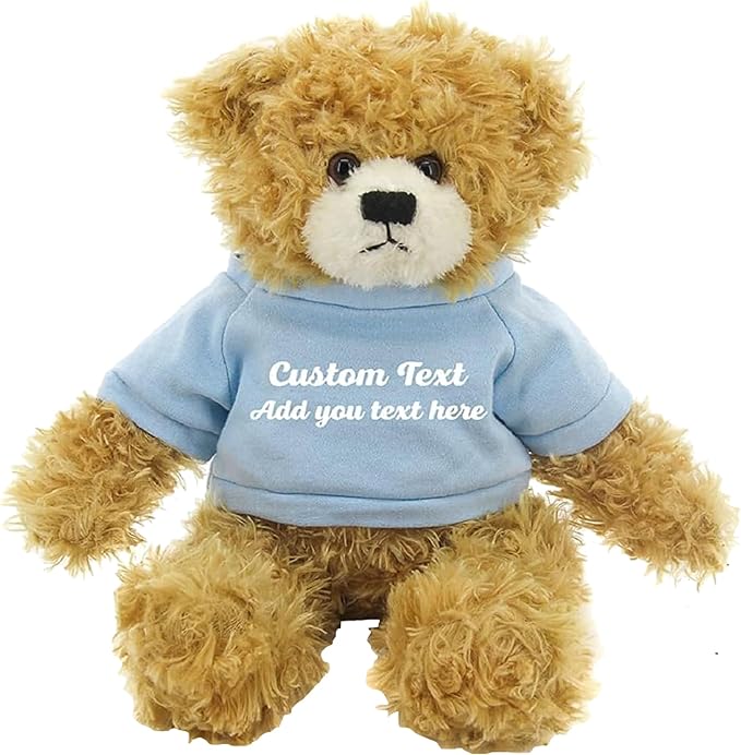 Customized Beige Brandon Bear - 12 inch Personalized Stuffed Bear Plush Toy - Perfect Custom Shirt Bear Gift for Graduation Valentines Graduation Easter Holidays (Powder Blue Shirt)