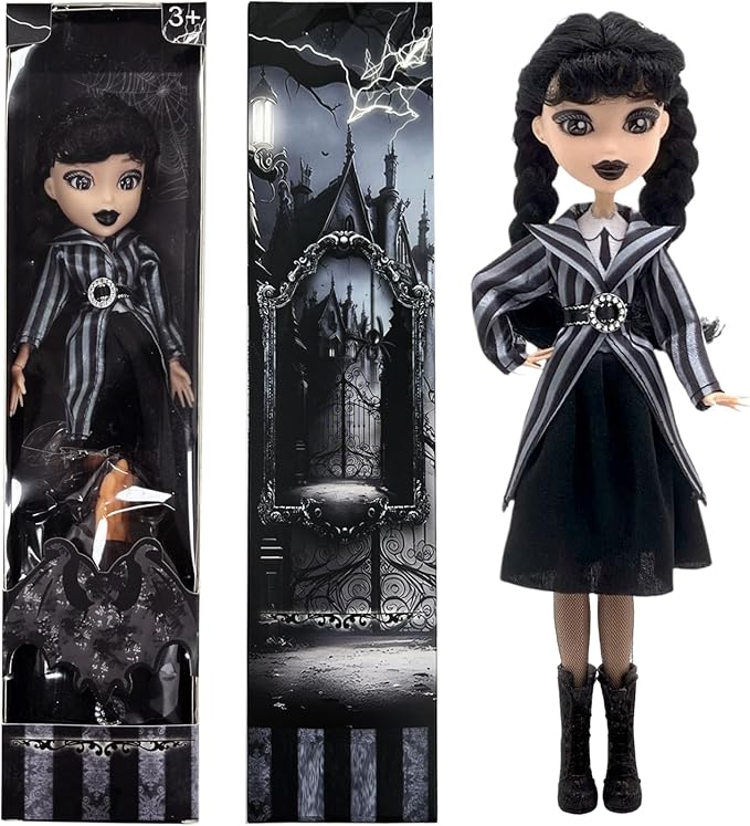 Dumwick 11.5'' Adams Doll with Gift Box, High Heels, Black Dress, and Hair, Perfect Christmas and Birthdays Toy Gift for Girls & Fans (2PCS)