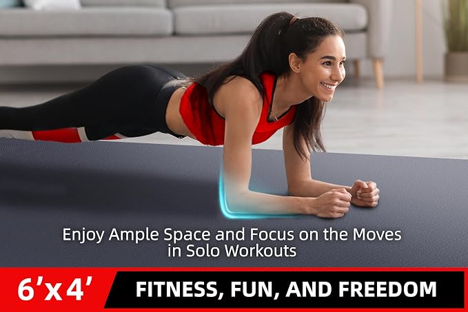 GymCope Large Exercise Mat for Home Workout,12‘x6’/10'x6'/9'x6'/8'x6'/7'x5'/6'x4' (7mm) Extra Thick Workout Mat, High-Density Gym Mat for Cardio, Jump Rope, MMA, Weights (Shoe-Friendly)