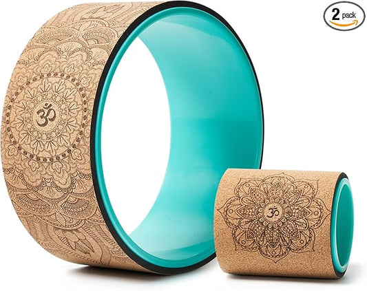Yoga Wheel Set, Upgraded Back Wheels for Pain Relief & Stretching, Strongest Back Roller for Deep Tissue Massage, Improving Yoga Poses Backbend (CORK)