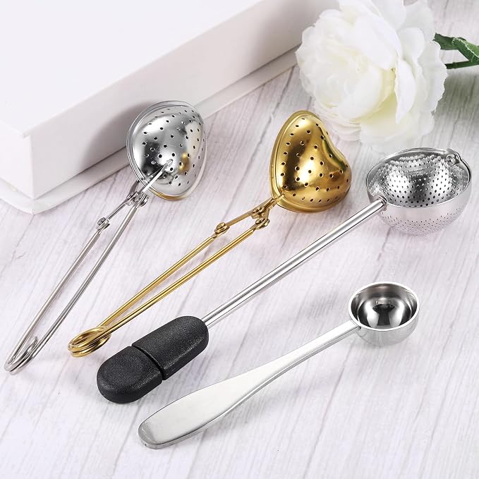 uxcell Star Snap Tea Ball Infuser with Handle, Loose Tea Steeper, Stainless Steel Tea Strainer for Brew Loose Leaf Tea, Silver