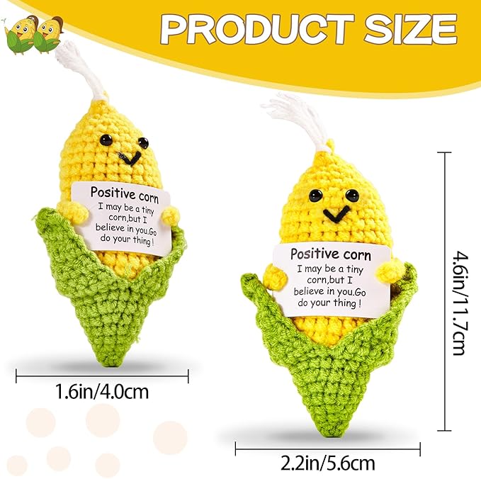 Hoedia Handmade Emotional Pickle Gift, Emotional Cucumber Crochet Doll Inspirational Gifts with Cards, Cute Knitted Funny Support Pickle Potato Friend Birthday (Positive Corn)