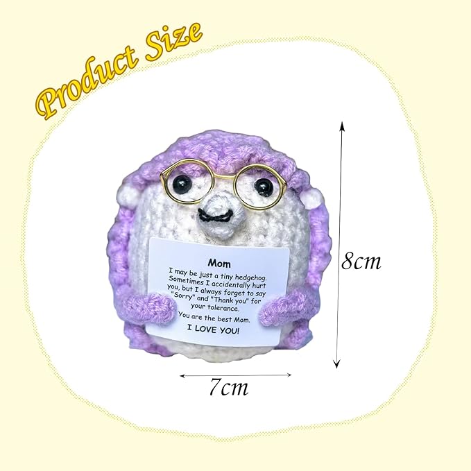 Crochet Easter Basket Stuffers Positive Hedgehog, Crochet for Friend Mom Grandma Dad Grandpa Daughter Son Mini Gifts, Emotional Coworker Sister Brother Support Small Birthday Gifts