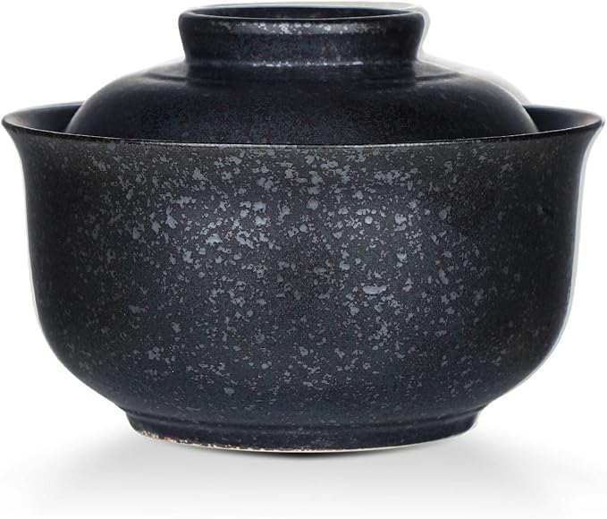 VanEnjoy Microwavable Ramen Bowl with Lid, 25 Oz Japanese Bowl Big Ceramic Japanese Soup Bowl with Lid, Korean Clay Pot - black