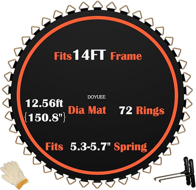 Trampoline Mat Replacement，12.56FT Diameter Mat with 72 Rings，Fits 14FT Steel Frame,Fits 5.3"-5.7" Springs， Excluding Springs and Frame