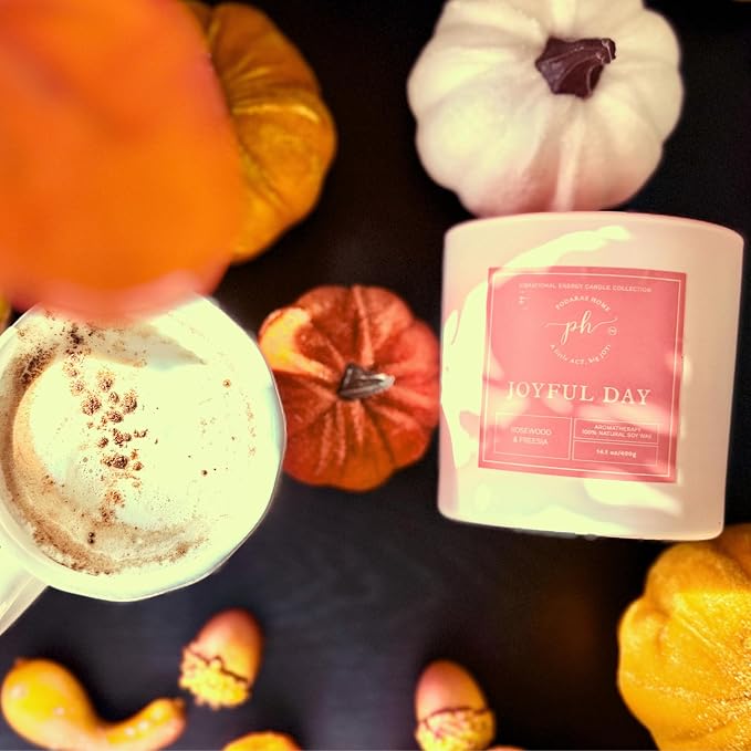 Extra Large Candle – Joyful Day | Hand-Poured Soy Candle with Freesia & Rosewood | 14.1 oz (400g) 60 Hours| Vegan, Clean Burn, Aromatherapy | Gift for Women, Self-Care