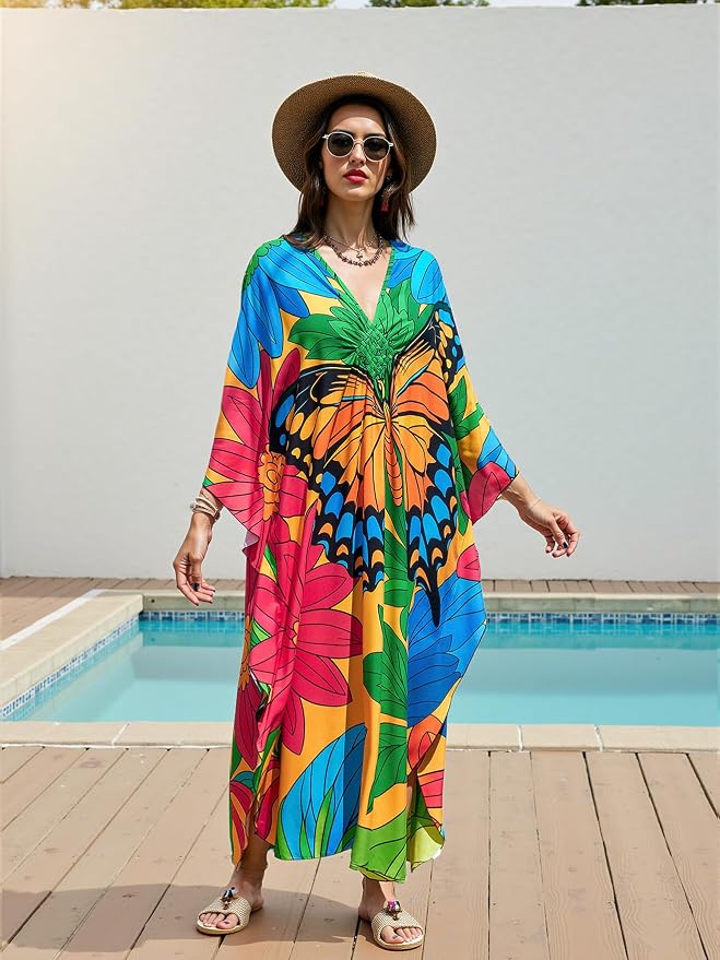 Mumu Dresses for Women Plus Size, Bohemian Kaftan Beach Cover Up Long Maxi Nightgown Soft Loungewear