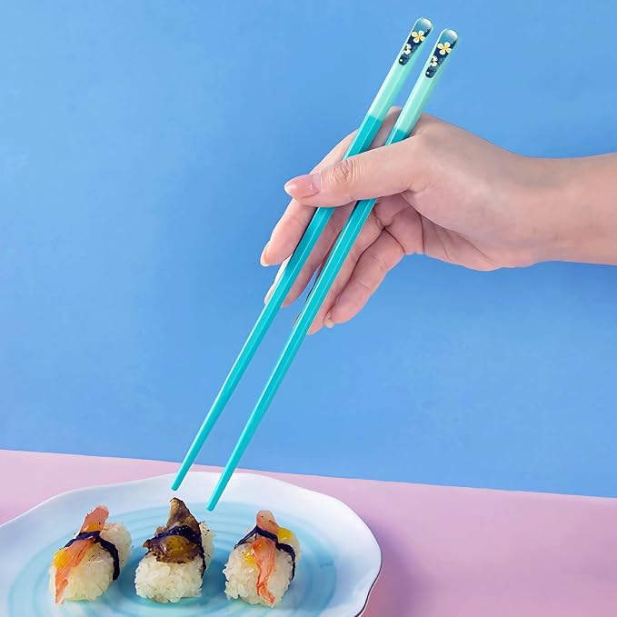 5 Pairs Blue Green Fiberglass Chopsticks Reusable Chopsticks Japanese Korean Chinese Non-Slip Chopsticks Dishwasher Safe, 9.6 Inches Long