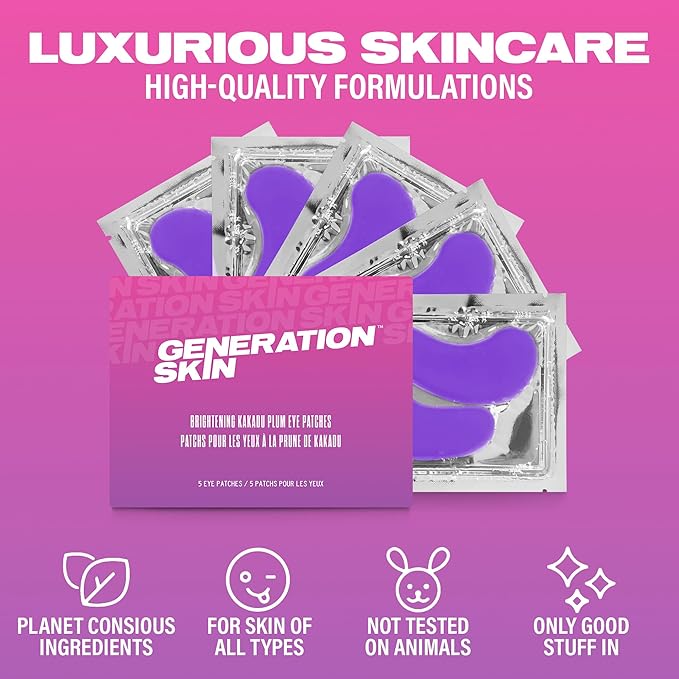Generation Skin Eye Patches for Dark Circles and Puffiness, Under Eye Mask with Hyaluronic Acid and Kakadu Plum, Vegan and Cruelty-Free Under Eye Patches, Kakadu Plum Eye Masks, 5-Pack