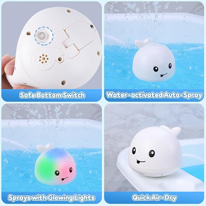 Baby Bath Toys for Kids Ages 1-3, Valentine Gifts for Baby 1 2 3 Year Boy Girl, Whale Bath Toy Sprinkler Light up Bath Toys for Babies 6-12 Months, Toddlers Bathtub Toys Newborn Baby Birthday Gifts