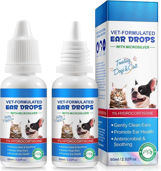 NenMaoKeNu 2 Pack Cat & Dog Ear Infection Treatment Drops, Ear Cleaner to Soothe and Relieve Itchness, with 1% Hydrocortisone for Dog Ear Infections, Prevents Inflammatio, Treats Ear Infections