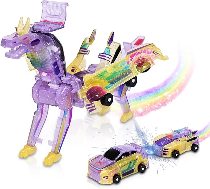 Transforming Dinosaur Toys, 2 in 1 Magnetic Cars Collision Transform into Dino Toys, for Boys Girls Toy Age 4-6, Christmas Birthday Gift (Yellow)