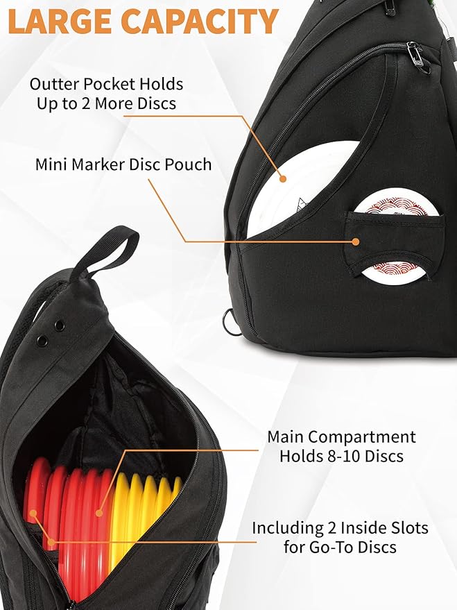 MOYAQI Disc Golf Bag with Retriever Holder and Storage Pockets, Disc Golf Backpack with 8-10 Disc Capacity, Padded Adjustable Strap and Back Panel, Lightweight and Durable