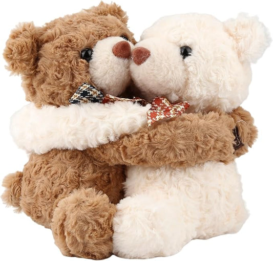 Hugging Teddy Bears, Two Hugging Teddy Bears Stuffed Animals for Couple Girlfriend Girls Kids with Paw Hook and Loop, Soft Plush Toys Companion Gifts for Valentines Birthday Christmas Room Home Decor