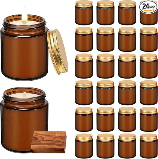 24 Pack 6 oz Mahogany & Teakwood Scented Soy Candles, Bulk Glass Jar Aromatherapy Candles, Long Lasting Soy Wax Candles for Home, Wedding, Party & Stress Relief