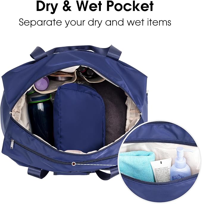 Ceneda 20" Gym Bag for Women with Wet Pocket & Shoe Compartment, Lightweight Duffel Waterproof Carry On Duffle for Travel, Yoga, Overnight (Navy Blue)