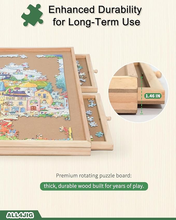 ALL4JIG 1000 Pieces Rotating Puzzle Board with 6 Drawers and Cover,22"x30"Portable Wooden Jigsaw Puzzle Table for Adults,Lazy Susan Spinning Puzzle Boards Birthday Gift for mom